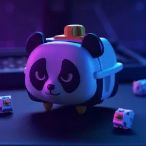 The Glorious Vinyl Panda in blue and purple lighting.