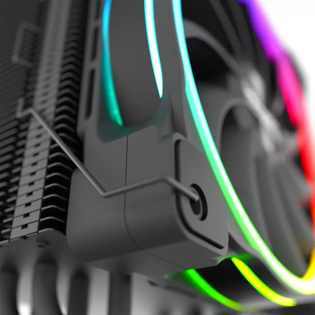 Close up of the RGB lighting on the Alpenföhn Dolomit Premium CPU cooler