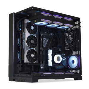 Black gaming PC, with upright mounted GPU