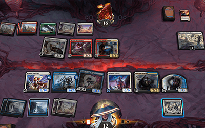 Magic The Gathering Arena battle with cards in play.