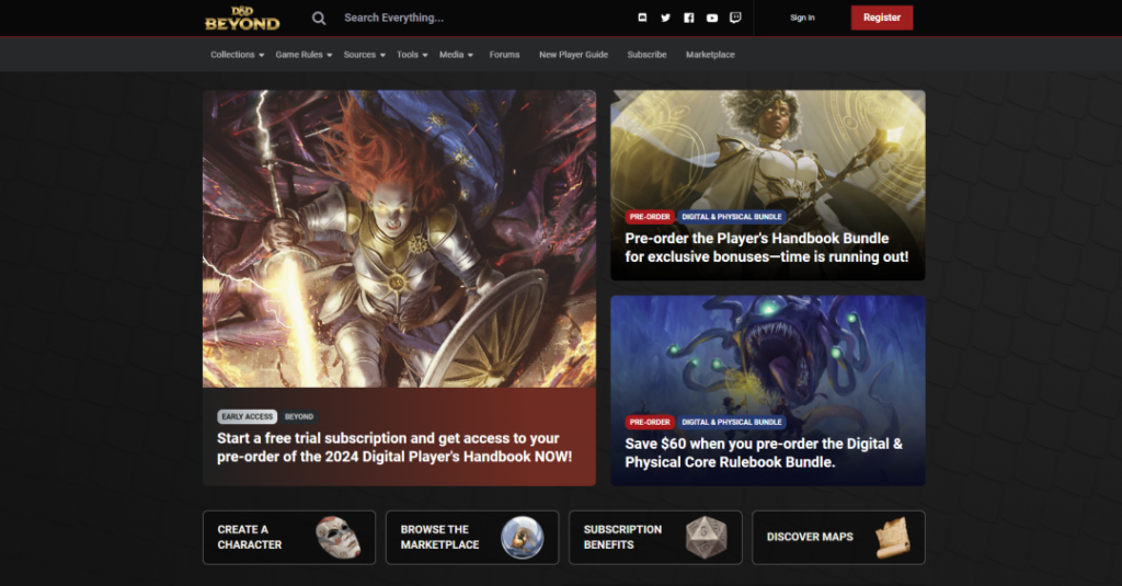 Screengrab of D&D Beyond homepage