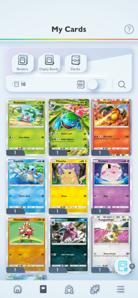 Pokemon TCG Pocket card collection screen shot